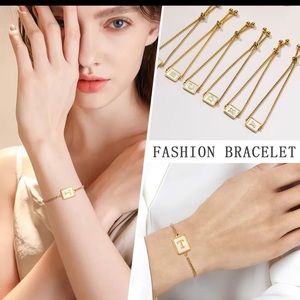 Women 26 Alphabet Letters A-Z Initial Pendants Bracelets, Stainless Steel